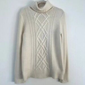 J.Crew Ivory Cable Knit Turtleneck Sweater - Size M